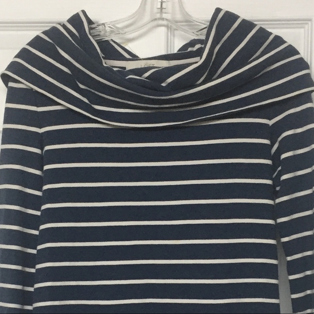 Loft Lounge Cowl Neck Sweatshirt Lounge Wear Oversized Blue White Stripes Sz XS - Picture 2 of 4